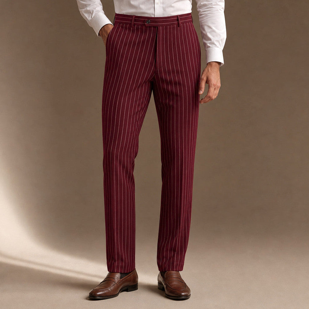 Drexo | Dress Pants Striped Slim Fit in Burgundy – Premium Editorial
