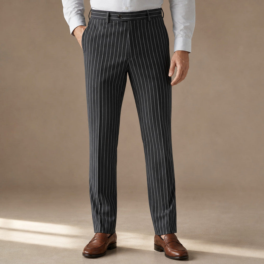 Drexo | Dress Pants Striped Slim Fit in Dark Gray – Premium Editorial