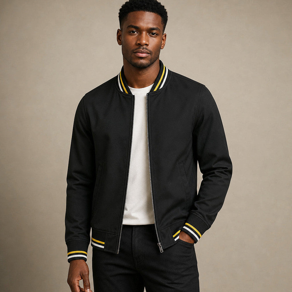 Dunmore | Zip-Up Jacket Cotton Blend Stripe Detail in Black – Premium Editorial