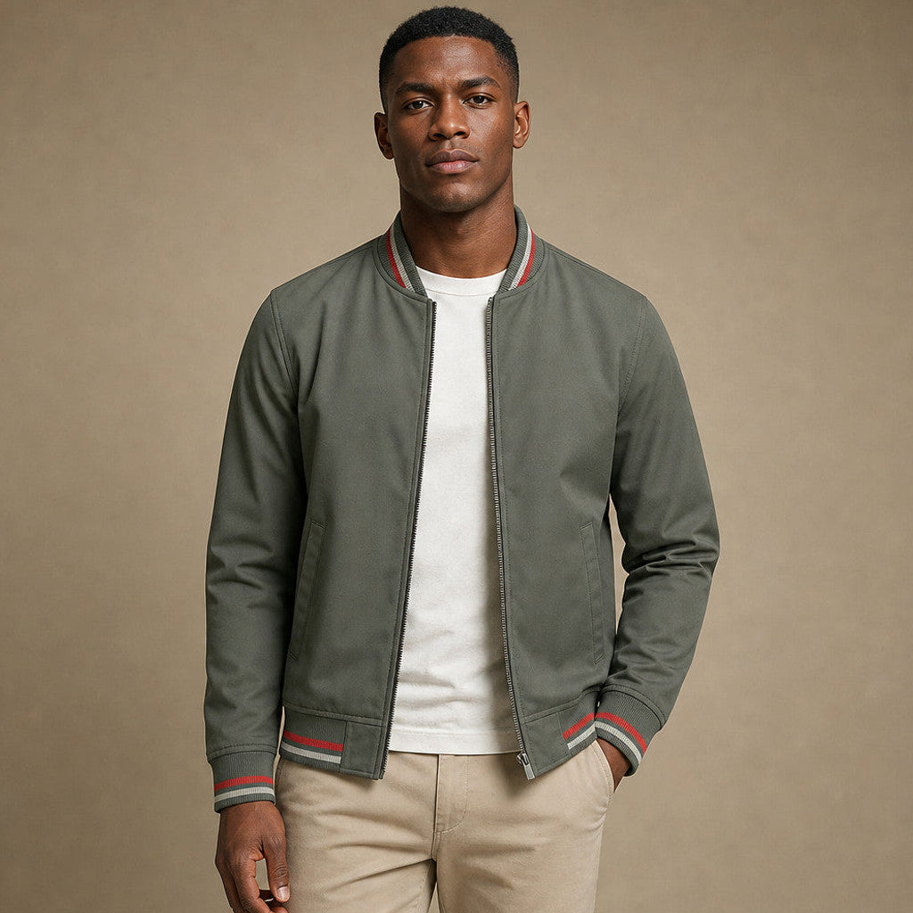 Dunmore | Zip-Up Jacket Cotton Blend Stripe Detail in Grey – Premium Editorial