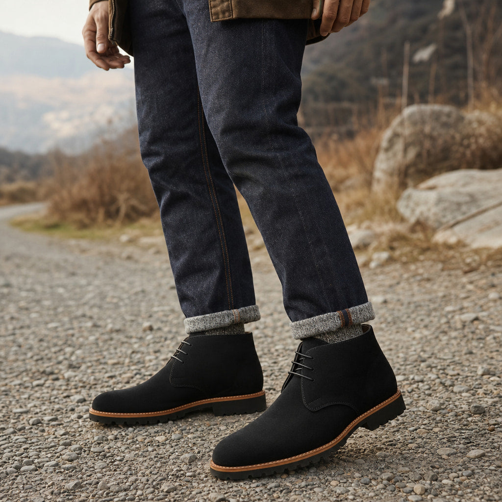 Dealer Boots Suede Rubber Sole Black – Side Angle View