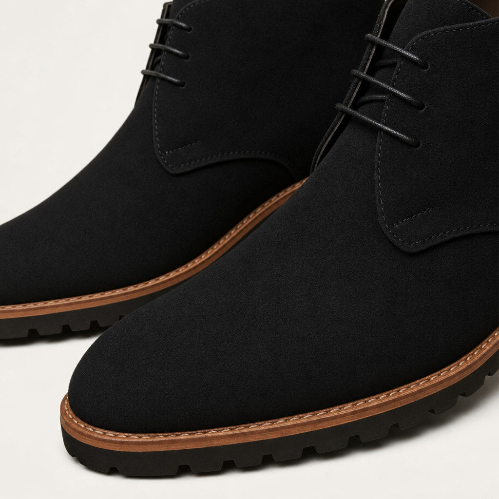 Dealer Boots Suede Rubber Sole Black – Fabric and Detail Close-Up