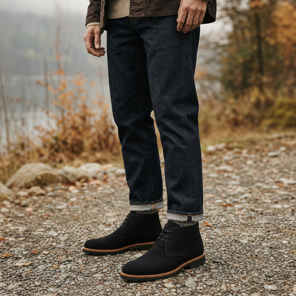 Dealer Boots Suede Rubber Sole Black – Full Look