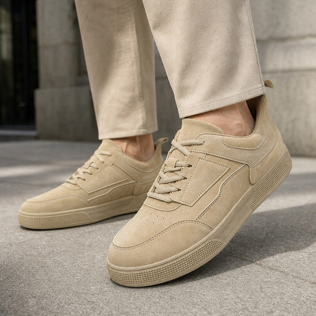 Eaton | Low-Top Sneakers Cushioned Sole Taupe – Side Angle View