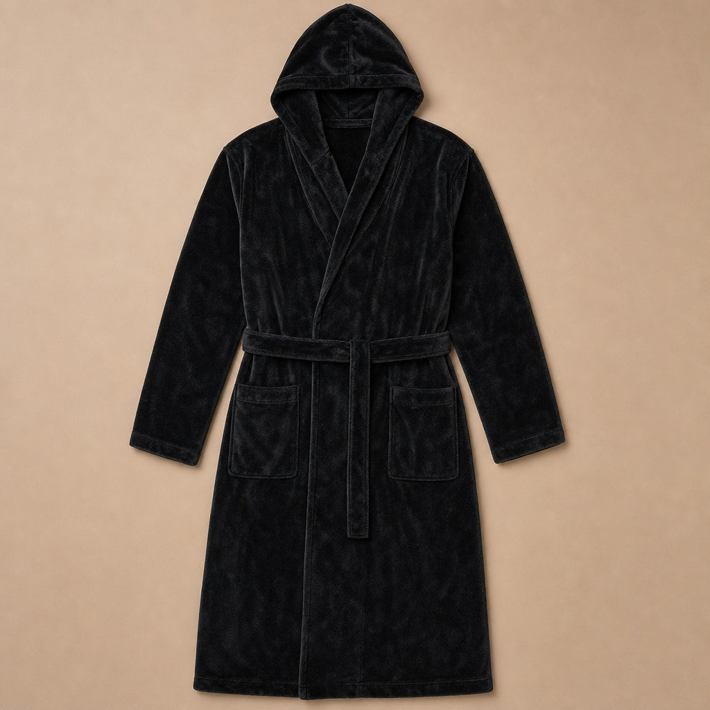 Spa Robe Hooded Fleece Black – Product Photo