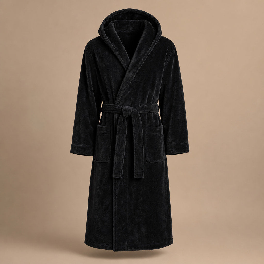 Spa Robe Hooded Fleece in Black – Tomosino Premium Menswear