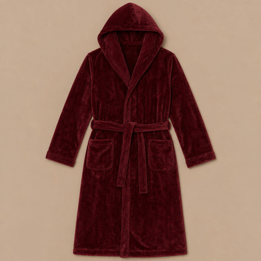 Spa Robe Hooded Fleece Bordeaux – Product Photo