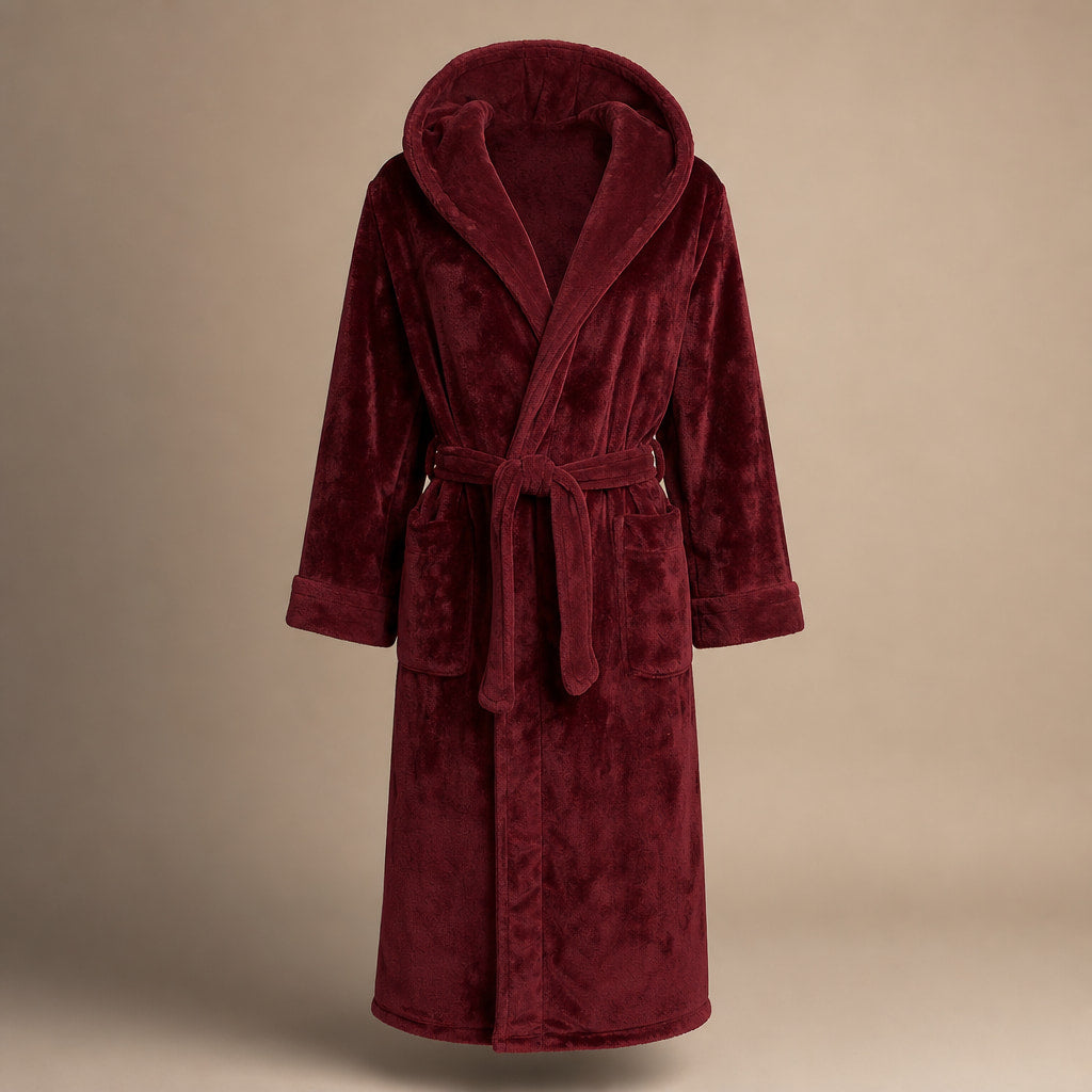 Spa Robe Hooded Fleece in Bordeaux – Tomosino Premium Menswear