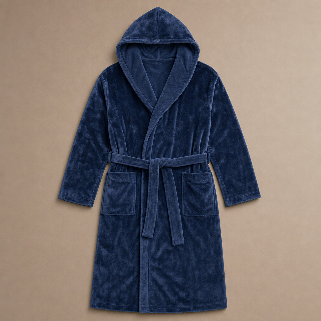 Spa Robe Hooded Fleece Dark Blue – Product Photo