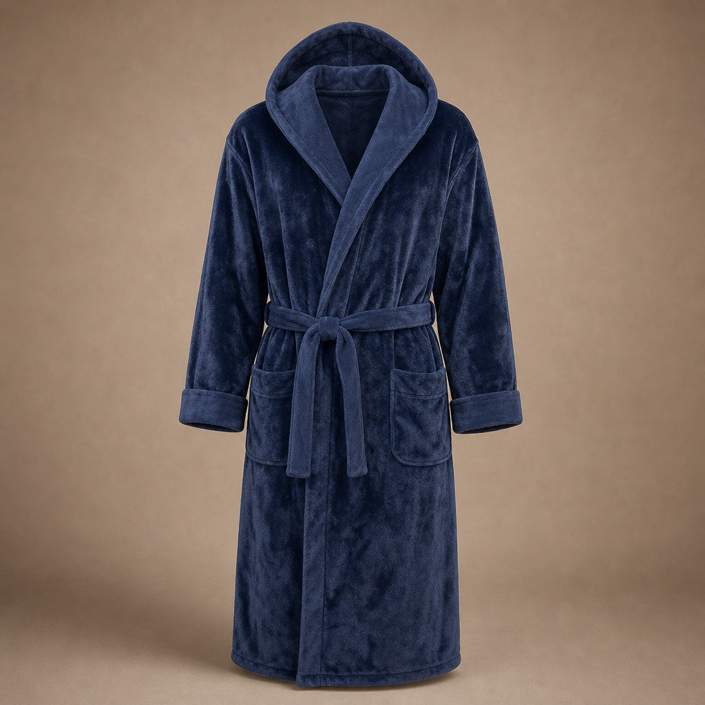 Spa Robe Hooded Fleece in Dark Blue – Tomosino Premium Menswear