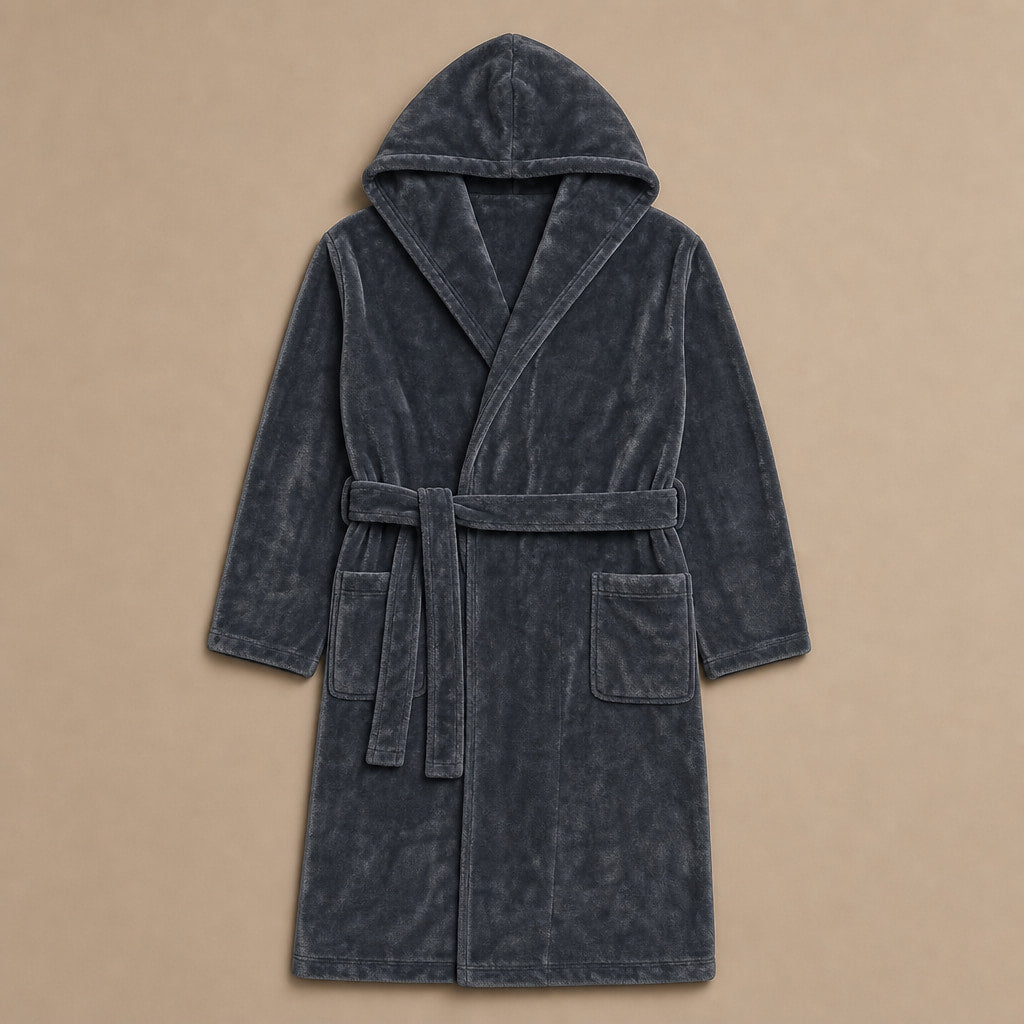 Spa Robe Hooded Fleece Dark Gray – Product Photo