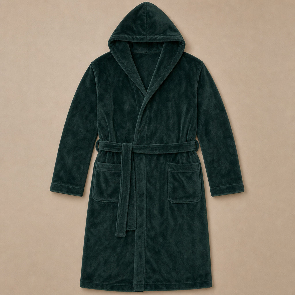 Spa Robe Hooded Fleece Dark Green – Product Photo