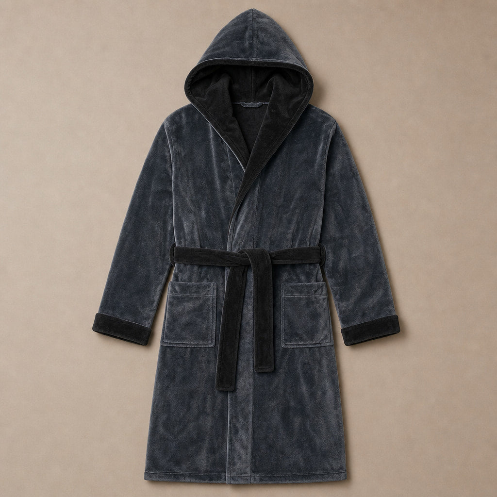 Spa Robe Hooded Fleece Dark Grey/Black – Product Photo