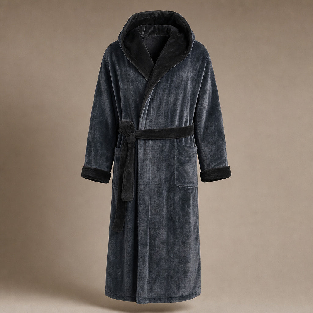 Spa Robe Hooded Fleece in Dark Grey/Black – Tomosino Premium Menswear