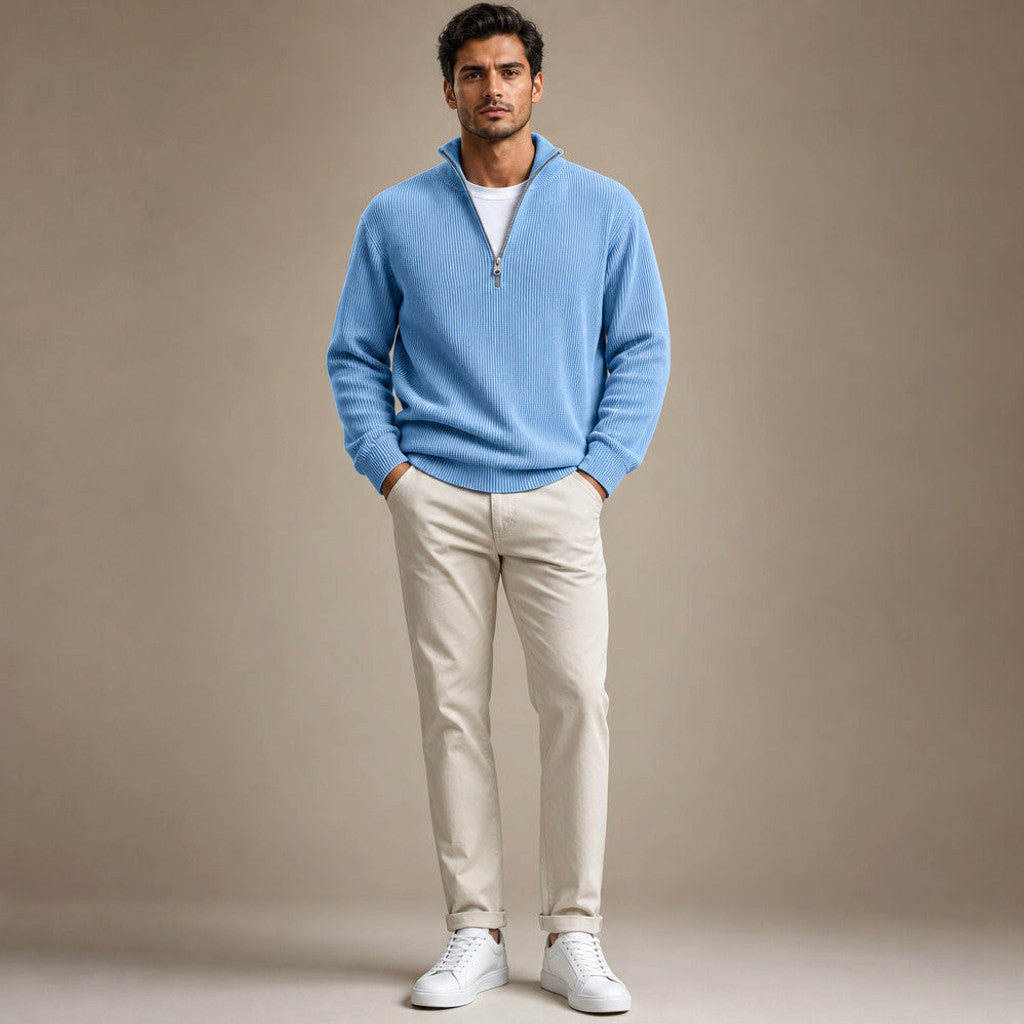 Edric | Cardigan Open Front Relaxed Fit Blue – Full Look