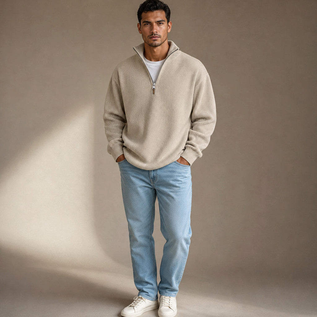Edric | Cardigan Open Front Relaxed Fit in Khaki – Premium Editorial