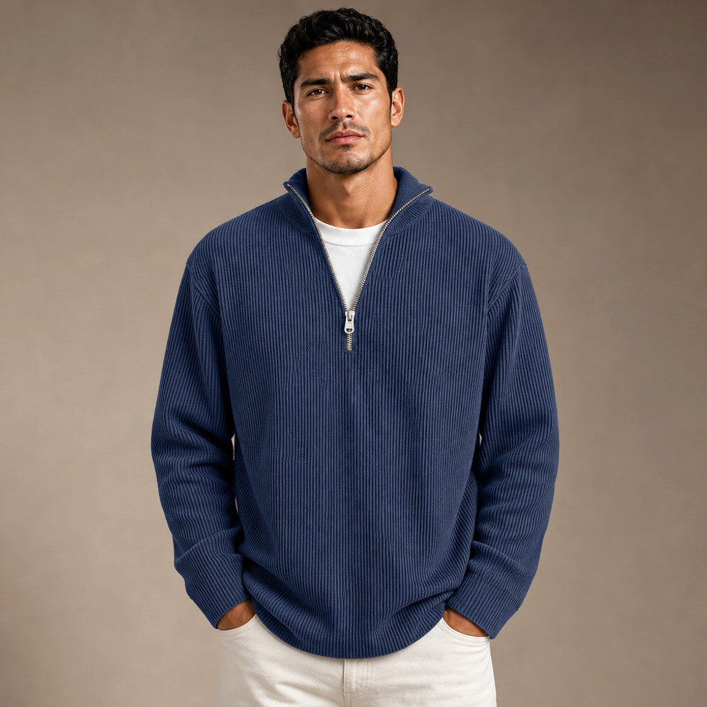 Edric | Cardigan Open Front Relaxed Fit in Navy Blue – Premium Editorial