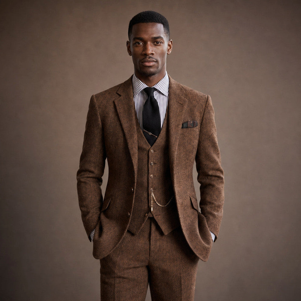 Eldon | Three Piece Suit Herringbone Tweed Brown – Full Look