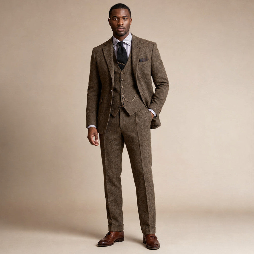 Eldon | Three Piece Suit Herringbone Tweed in Coffee – Premium Editorial