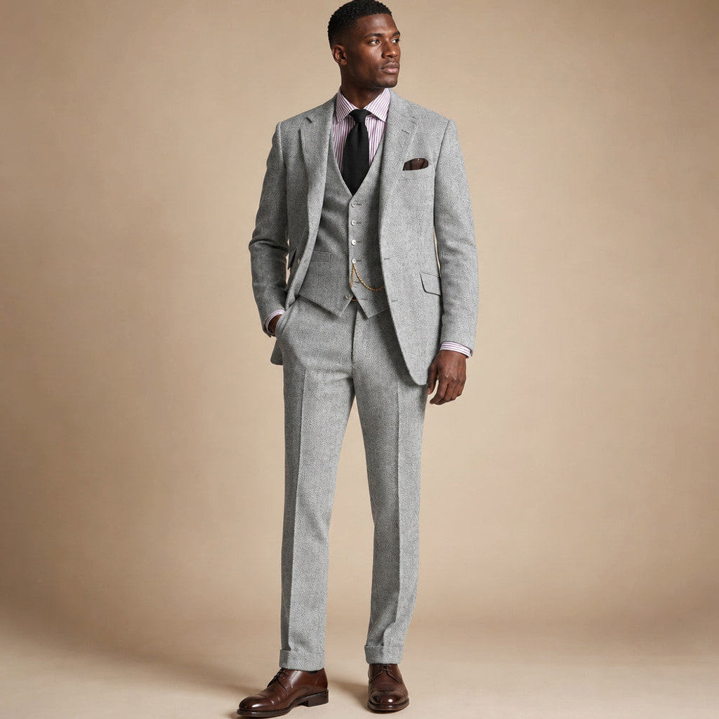 Eldon | Three Piece Suit Herringbone Tweed Silver – Product Photo