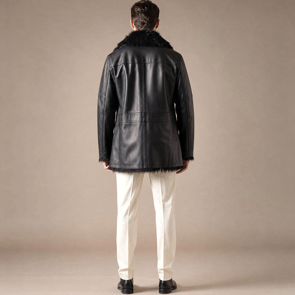 Elroy | Leather Pea Coat Shearling Lined – Product Photo