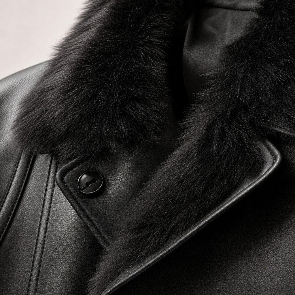 Elroy | Leather Pea Coat Shearling Lined – Product Photo