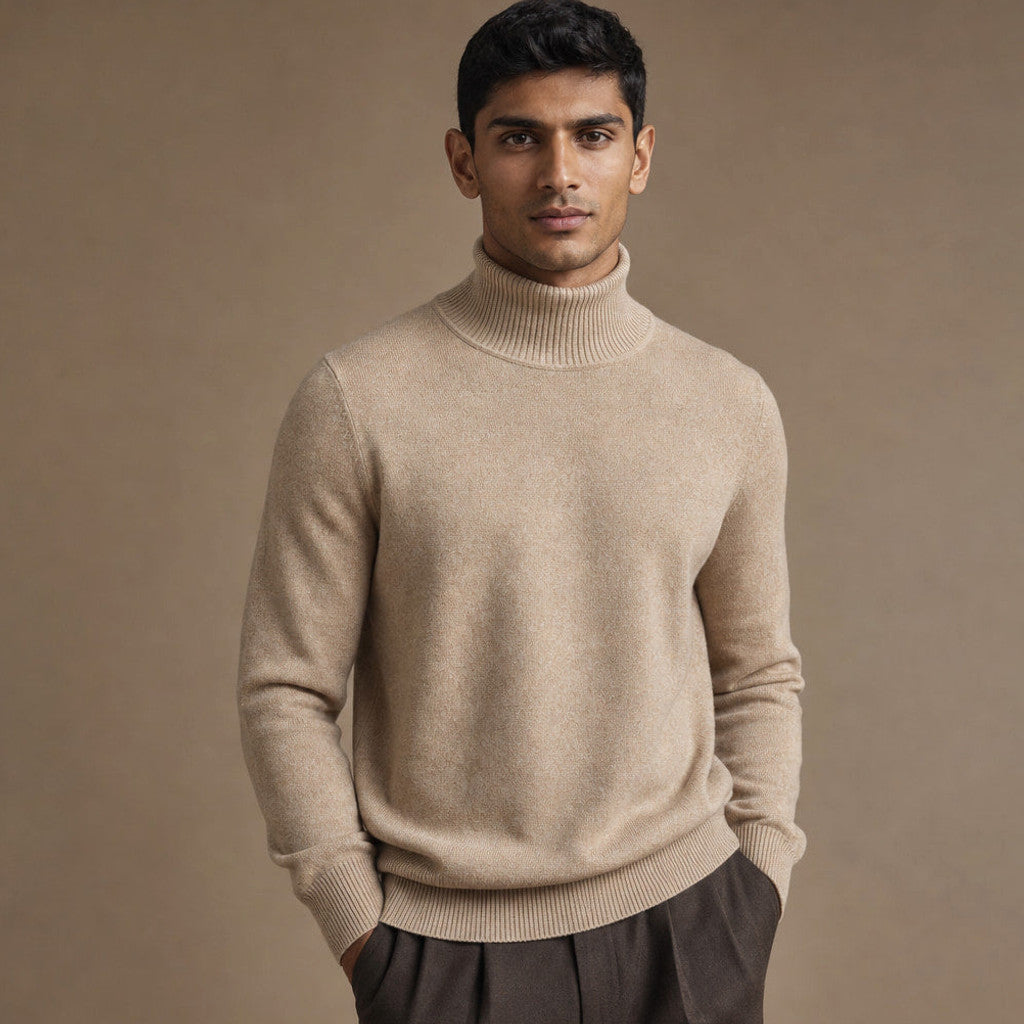 Elsfield | Turtleneck Fine Gauge Knit Khaki – Side Angle View