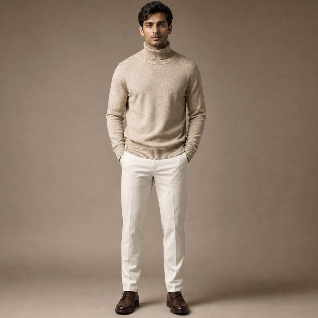Elsfield | Turtleneck Fine Gauge Knit Khaki – Full Look