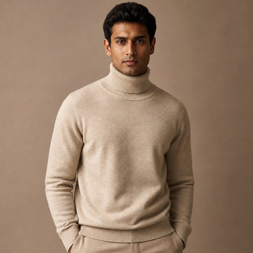 Elsfield | Turtleneck Fine Gauge Knit in Khaki – Premium Editorial