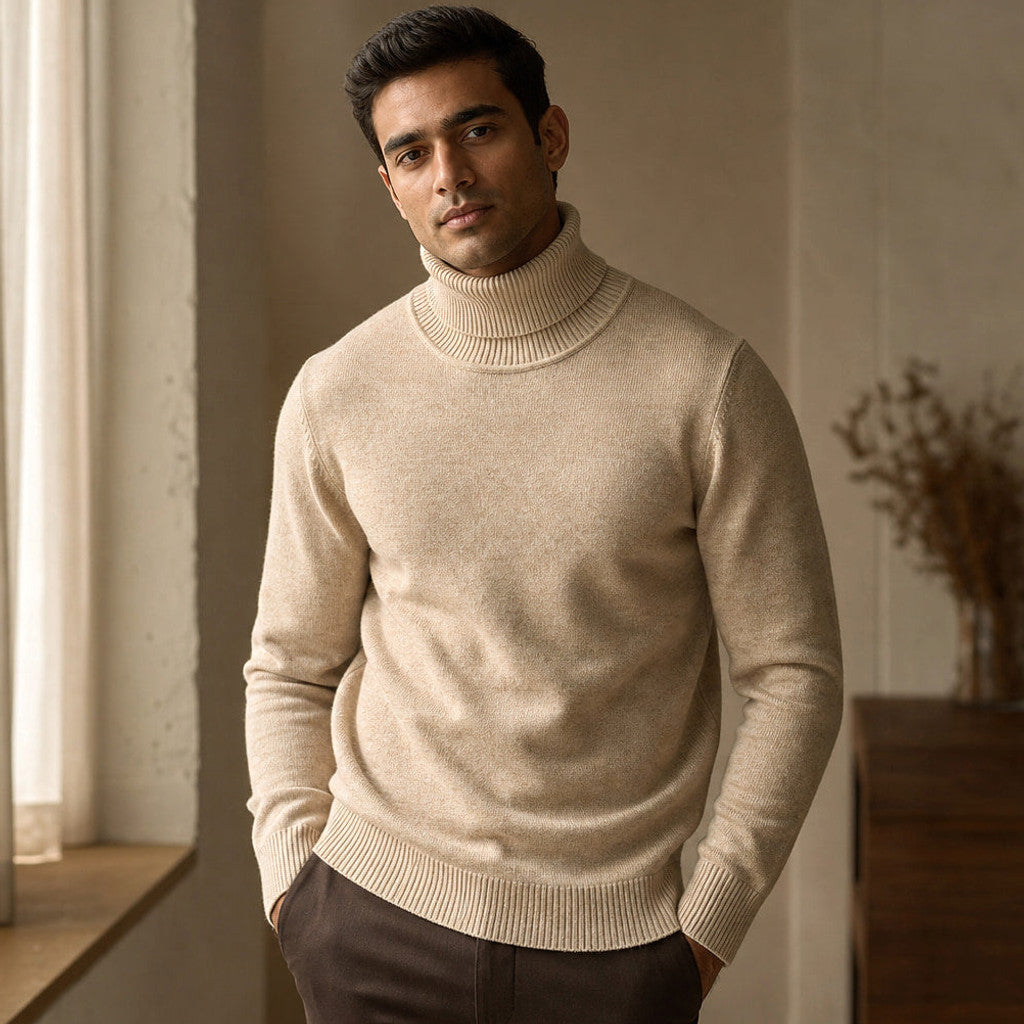 Elsfield | Turtleneck Fine Gauge Knit Khaki – Styled Editorial Shot