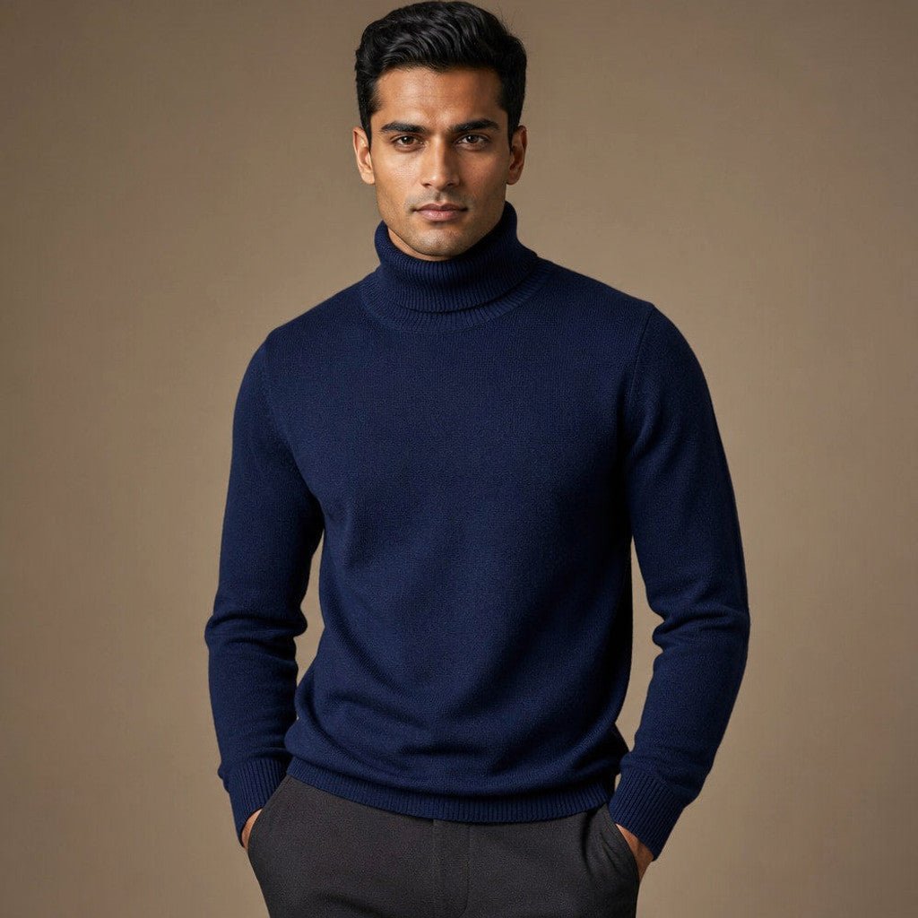 Elsfield | Turtleneck Fine Gauge Knit in Navy – Premium Editorial