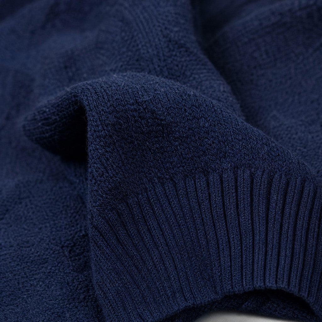Elton | Cardigan Knit Relaxed Fit Navy Blue – Fabric and Detail Close-Up