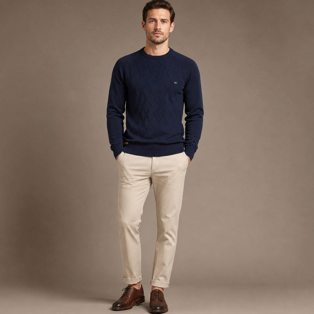 Elton | Cardigan Knit Relaxed Fit Navy Blue – Full Look