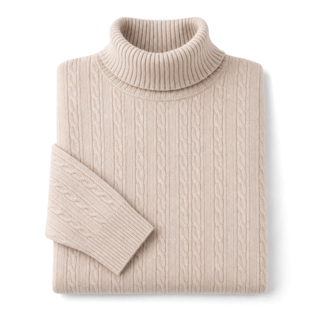 Elwin | Turtleneck Sweater Cable Knit Slim Fit Beige – Product Photo