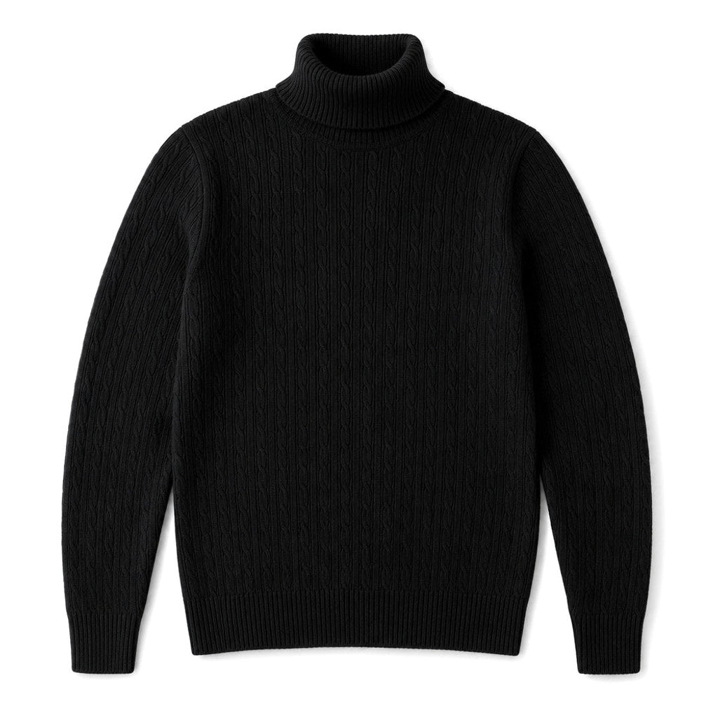 Elwin | Turtleneck Sweater Cable Knit Slim Fit Black – Product Photo
