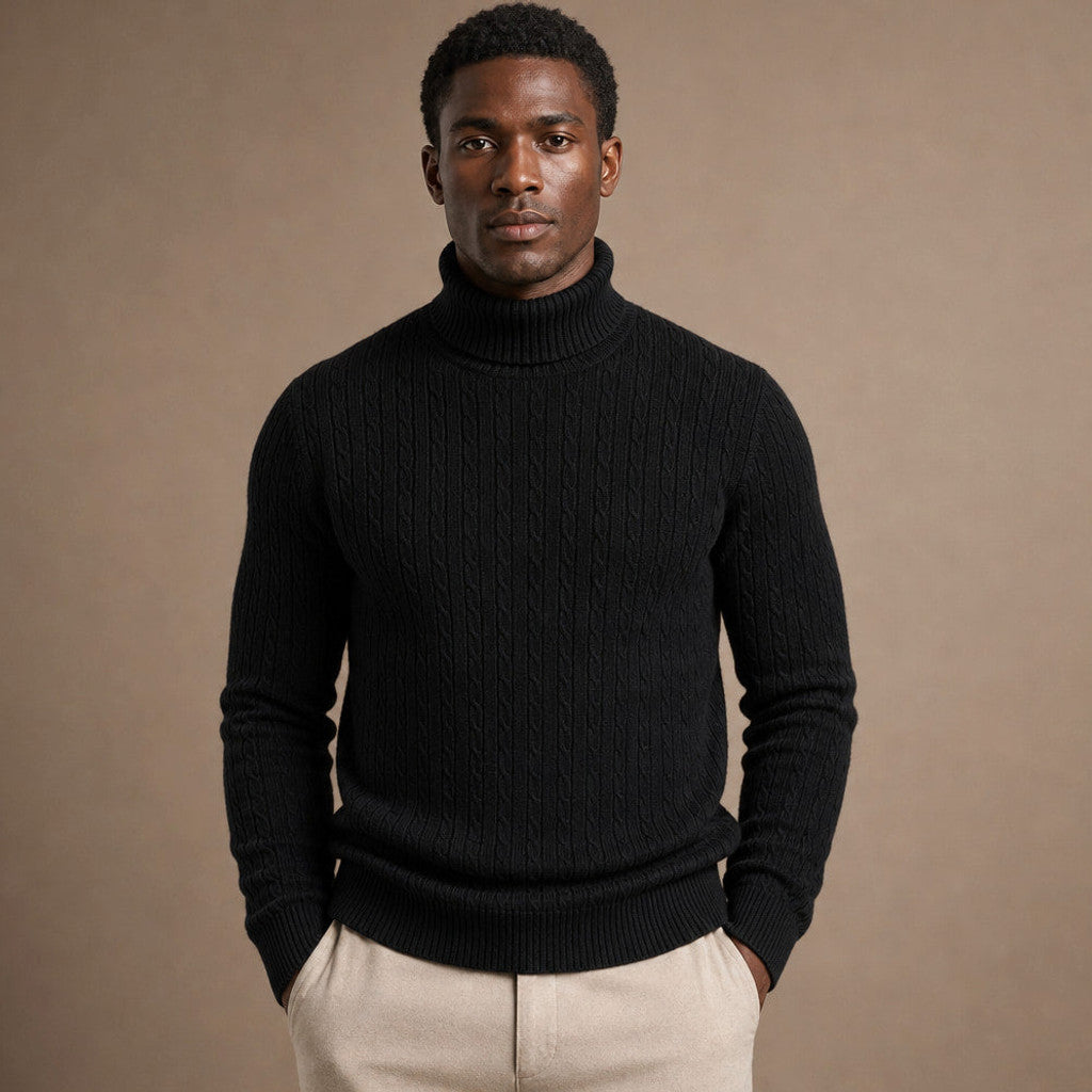Elwin | Turtleneck Sweater Cable Knit Slim Fit in Black – Premium Editorial