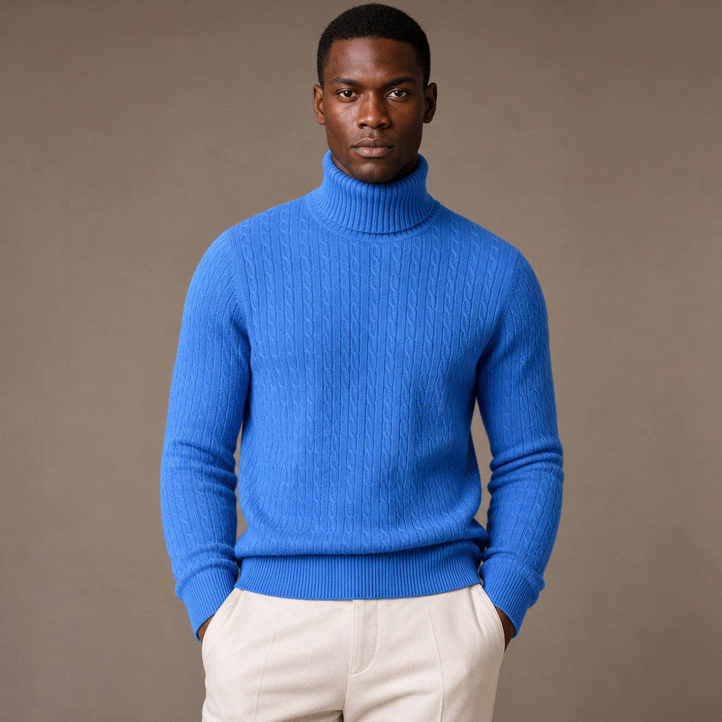Elwin | Turtleneck Sweater Cable Knit Slim Fit in Blue – Premium Editorial
