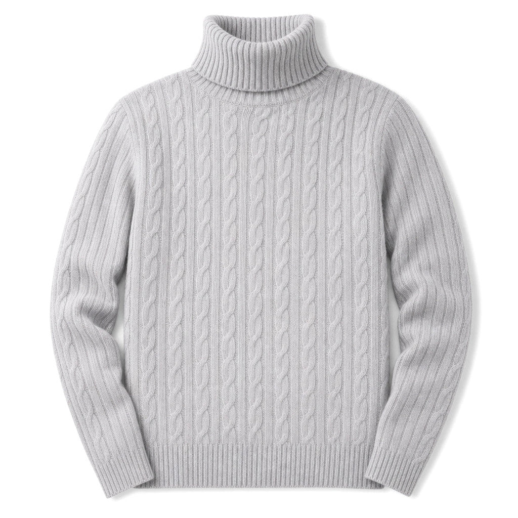 Elwin | Turtleneck Sweater Cable Knit Slim Fit Light Gray – Product Photo