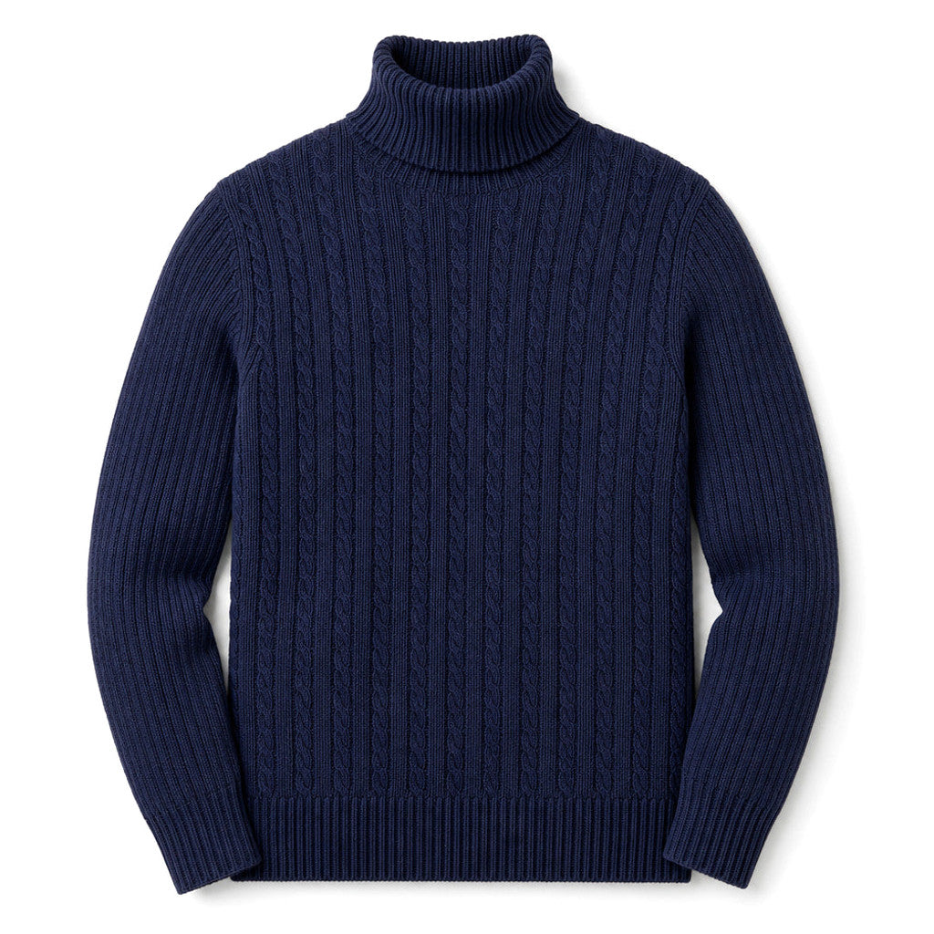 Elwin | Turtleneck Sweater Cable Knit Slim Fit Navy – Product Photo