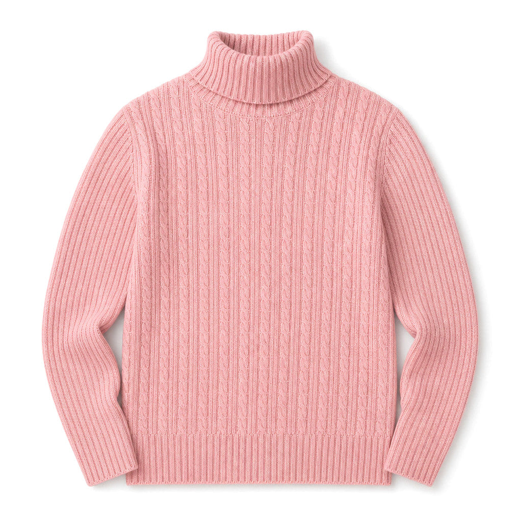 Elwin | Turtleneck Sweater Cable Knit Slim Fit Pink – Product Photo