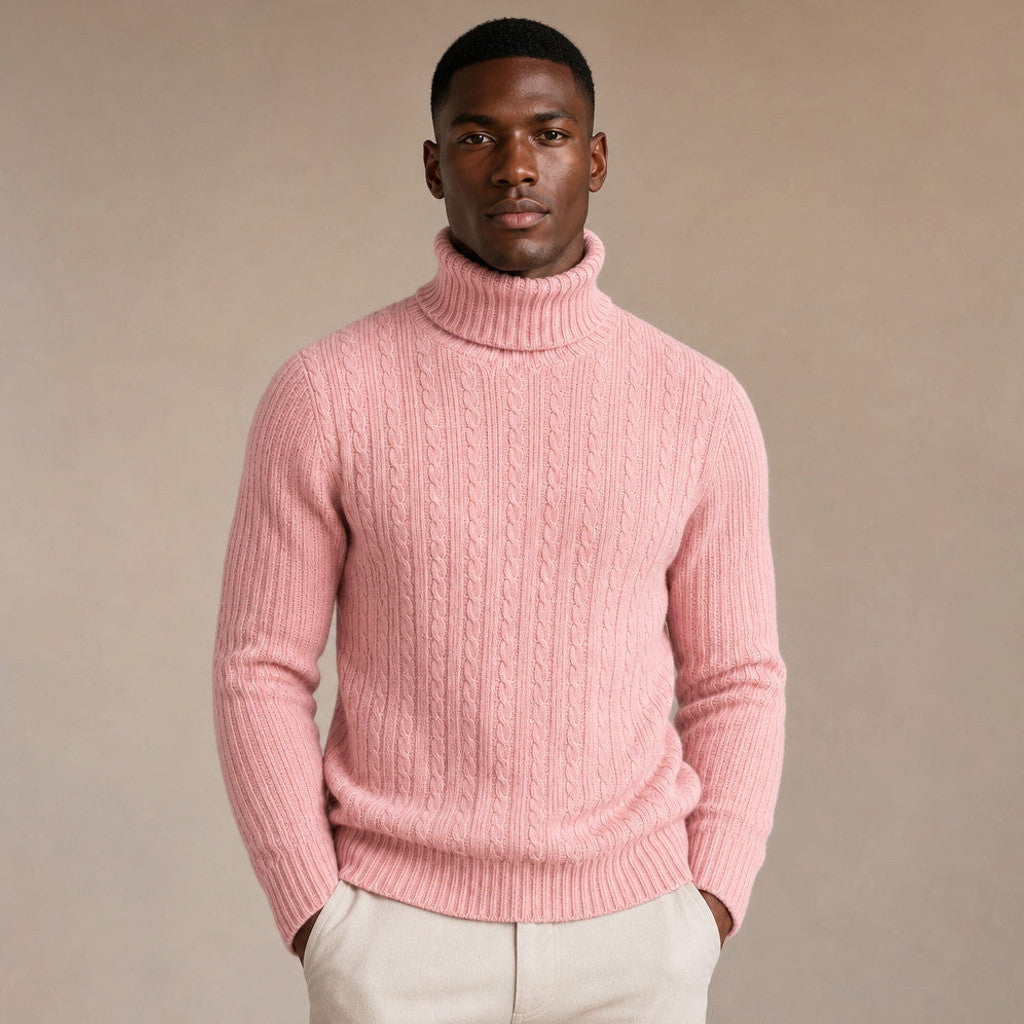 Elwin | Turtleneck Sweater Cable Knit Slim Fit in Pink – Premium Editorial
