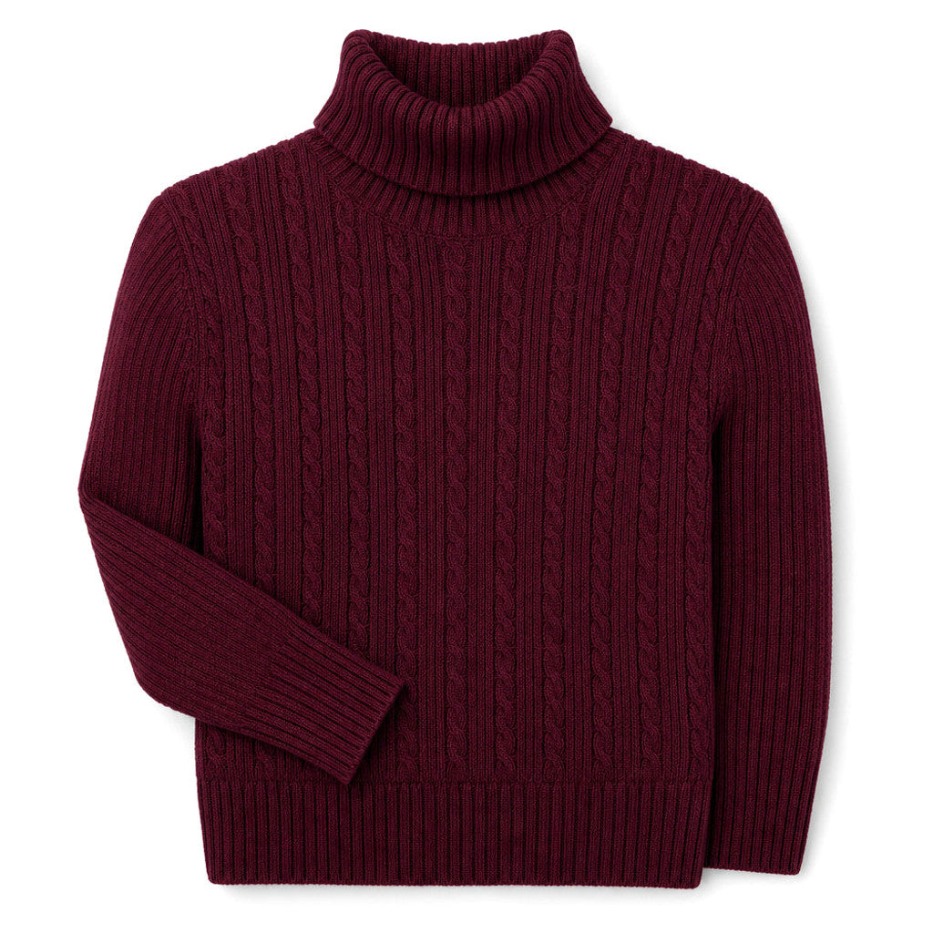 Elwin | Turtleneck Sweater Cable Knit Slim Fit Wine – Product Photo