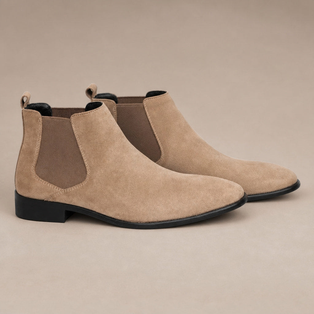 Suede Chelsea Boots Elastic Side Gore in Beige – Tomosino Premium Menswear