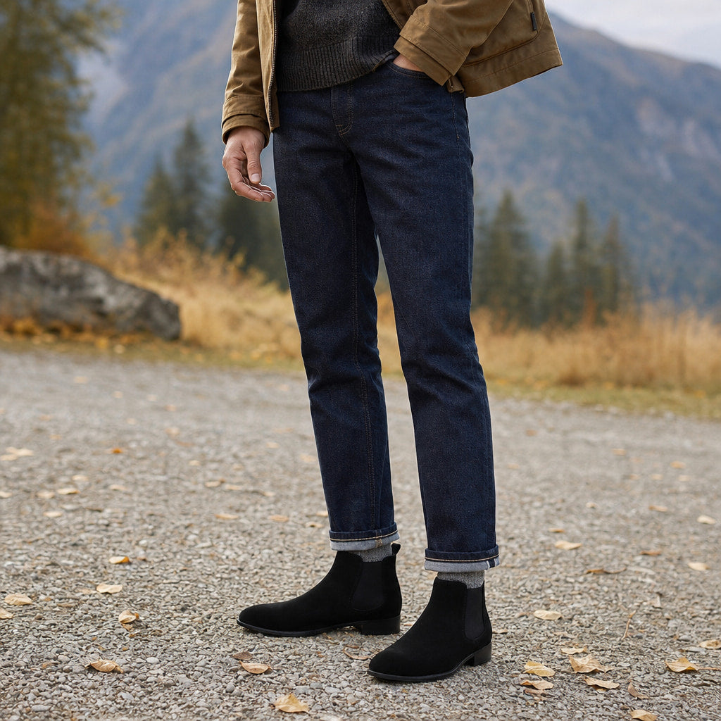 Suede Chelsea Boots Elastic Side Gore Black – Product Photo