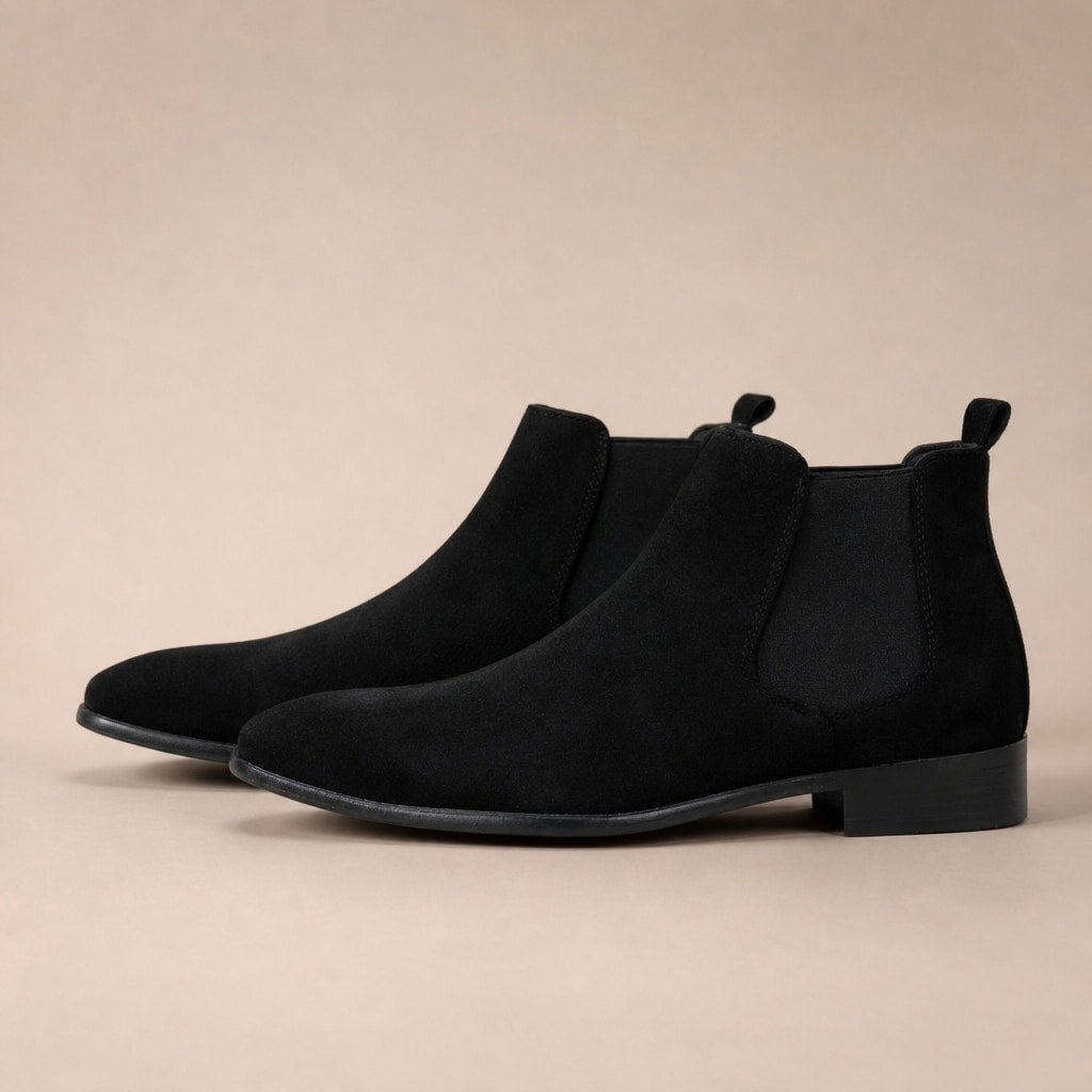 Suede Chelsea Boots Elastic Side Gore in Black – Tomosino Premium Menswear