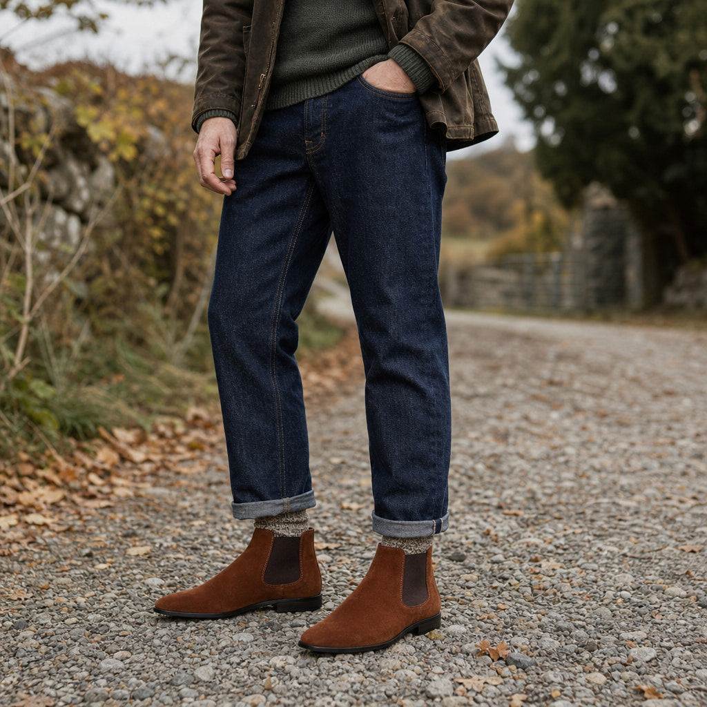 Suede Chelsea Boots Elastic Side Gore Brown – Product Photo