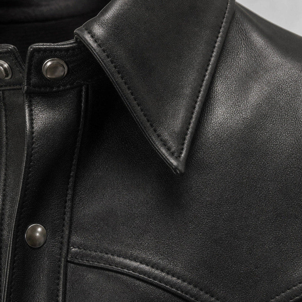 Erskine | Leather Trucker Jacket Sheepskin Black – Product Photo