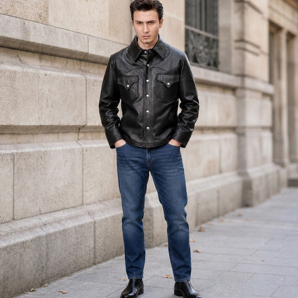 Erskine | Leather Trucker Jacket Sheepskin Black – Product Photo