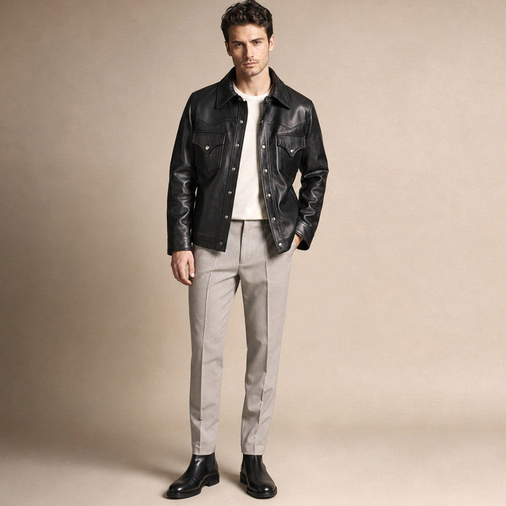 Erskine | Leather Trucker Jacket Sheepskin Black – Product Photo