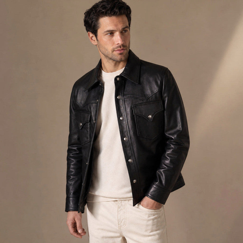 Erskine | Leather Trucker Jacket Sheepskin Black – Product Photo
